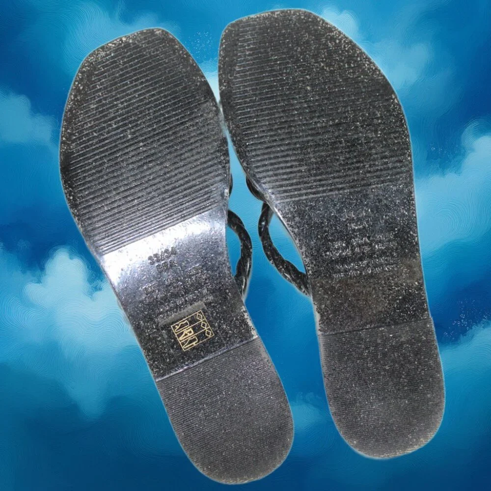 Schutz Diana Braided Black Gray Glitter Slip-On Slide Sandals, US Size 4-5